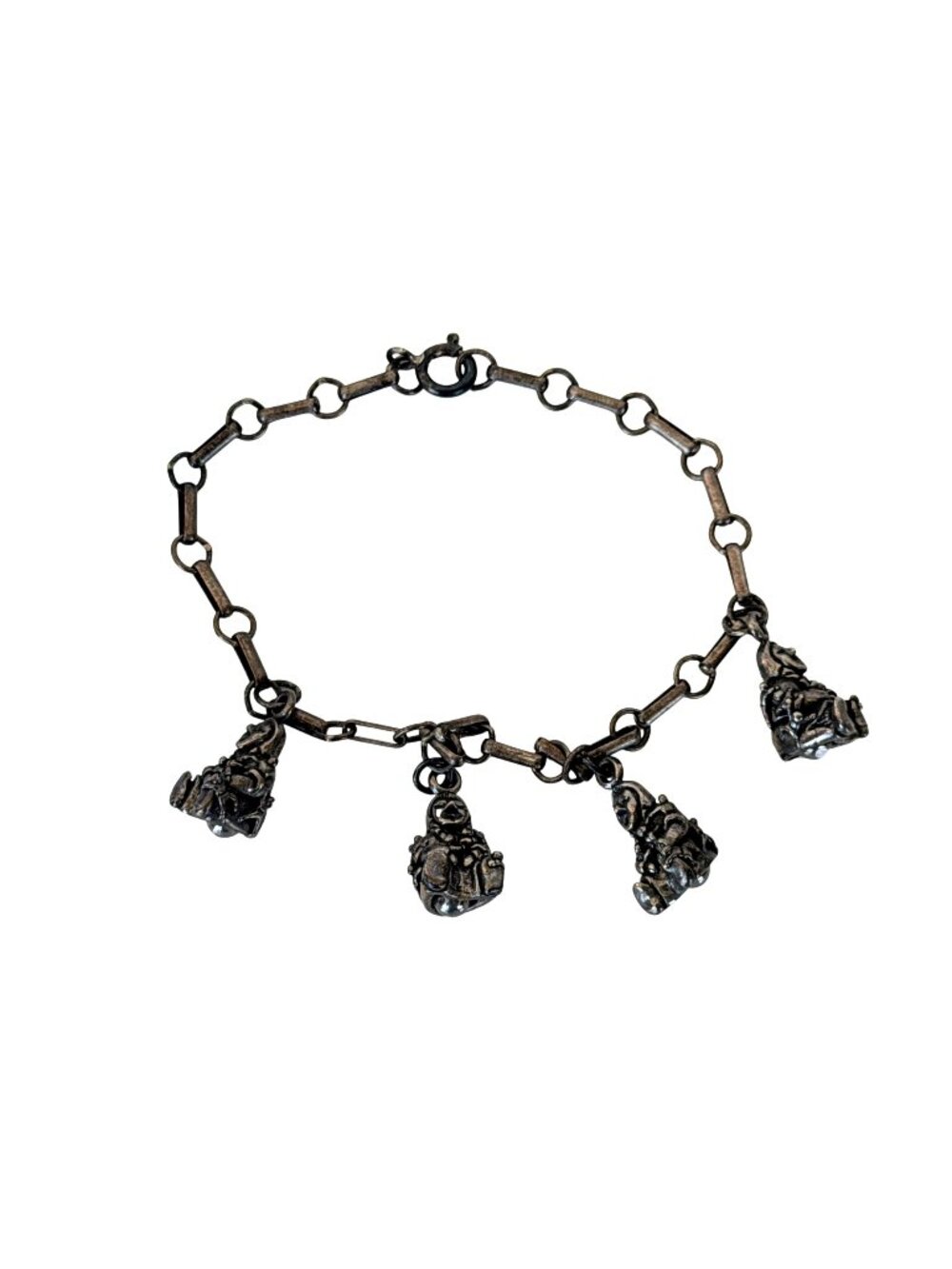Vintage 925 Charm Bracelet 4 Hotei Laughing Buddha Figural Charm 19g